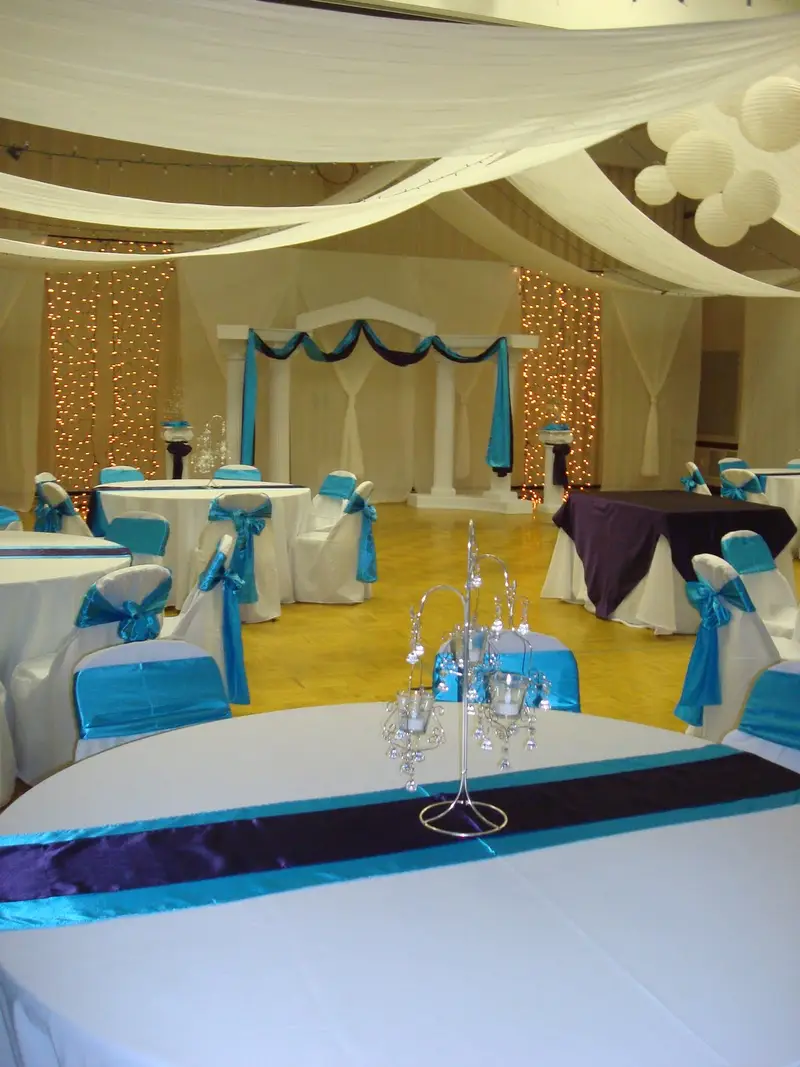 Ceiling Draping with Orange Accents